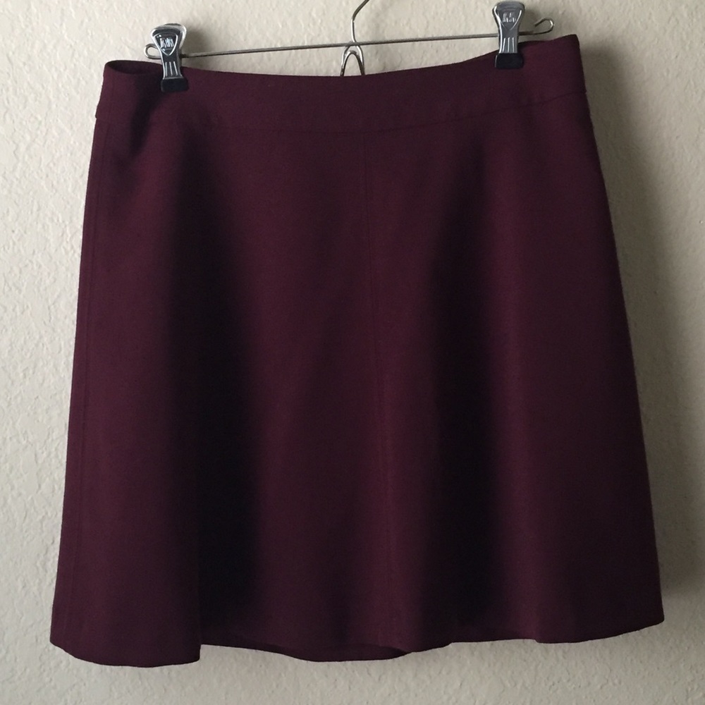 LOFT Burgundy High Waisted Skater Skirt